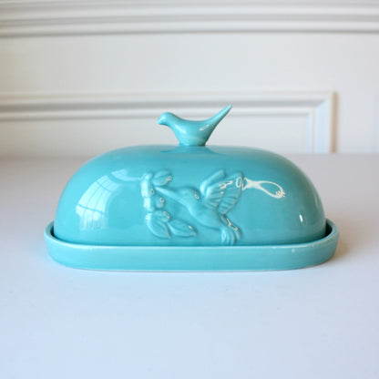 Porcelain Hummingbird Butter Dish - Made in the USA