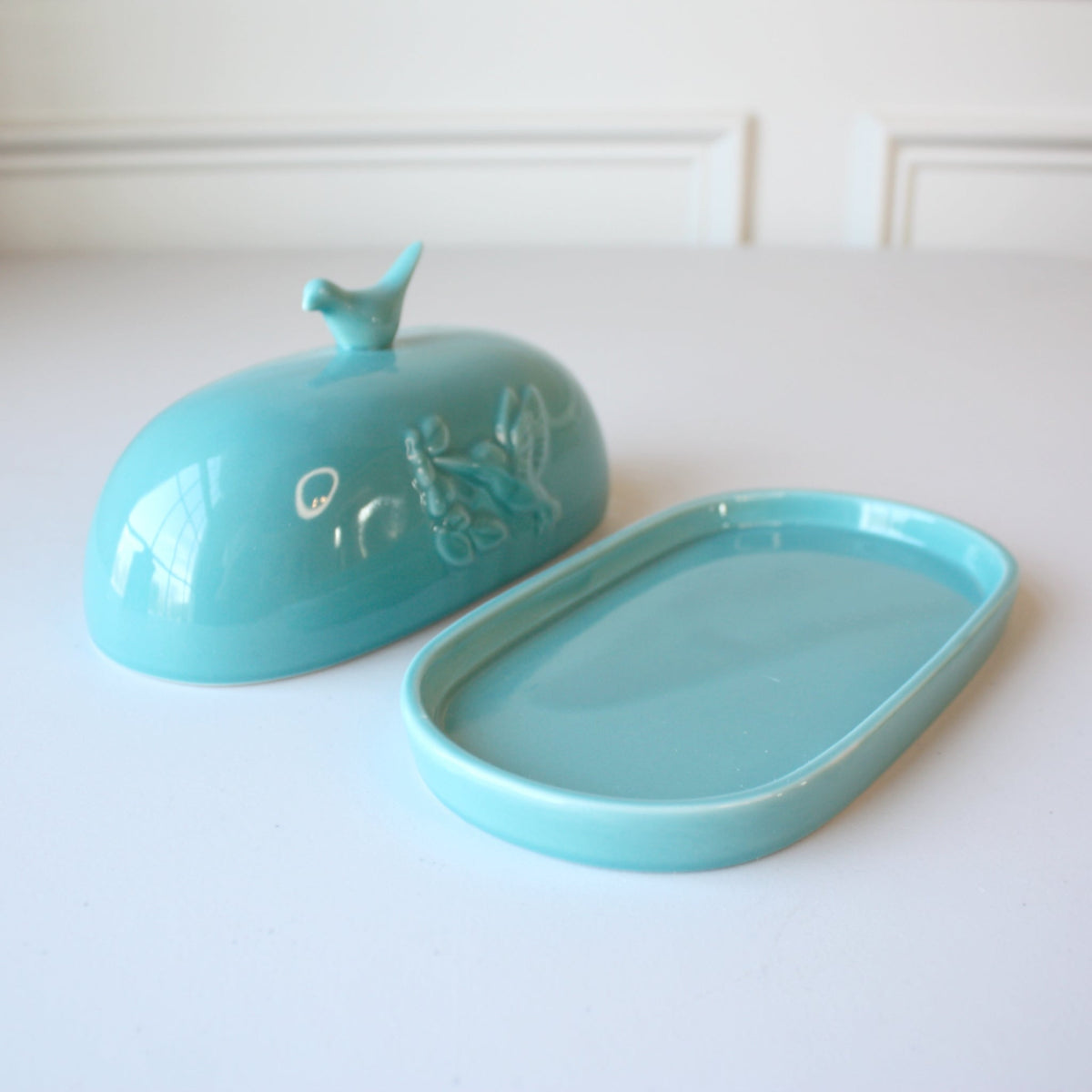 Porcelain Hummingbird Butter Dish - Made in the USA