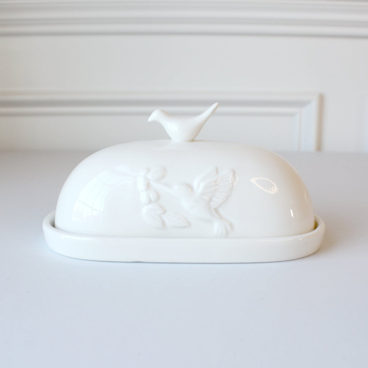 Porcelain Hummingbird Butter Dish - Made in the USA