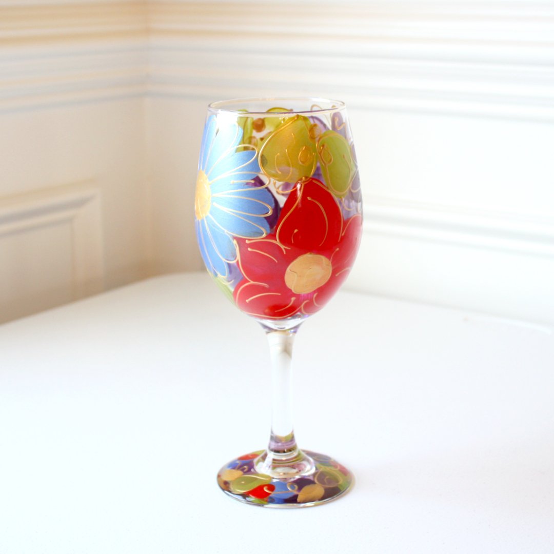 Hand Painted Wine Glasses - Julia's Floral - Made in the USA