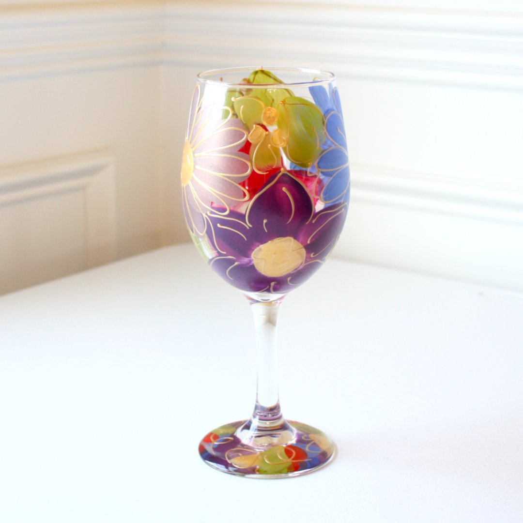 Hand Painted Wine Glasses - Julia's Floral - Made in the USA