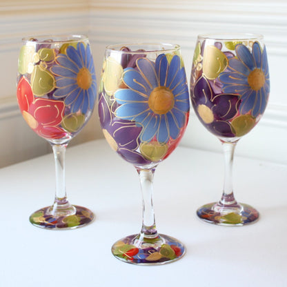 Hand Painted Wine Glasses - Julia's Floral - Made in the USA