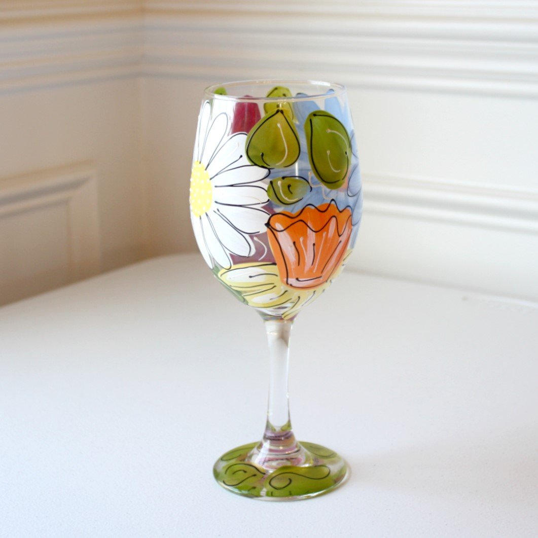 Hand Painted Wine Glasses - Mom's Favorite - Made in the USA