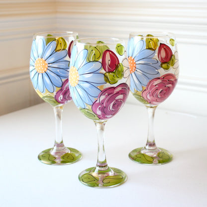Hand Painted Wine Glasses - Mom's Favorite - Made in the USA