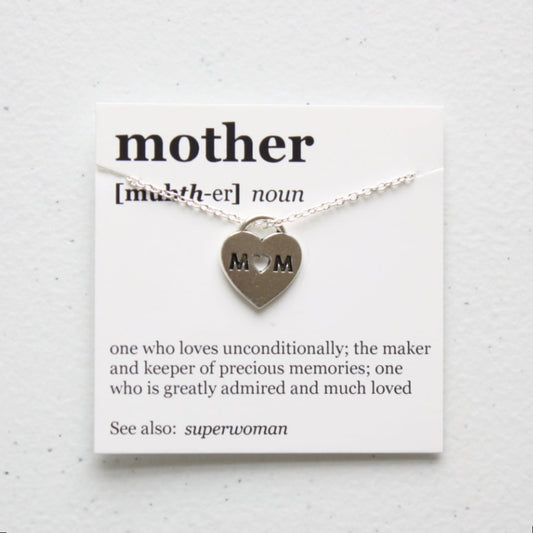 Mother Pendant Necklace - Mom Heart Lock - Made in the USA