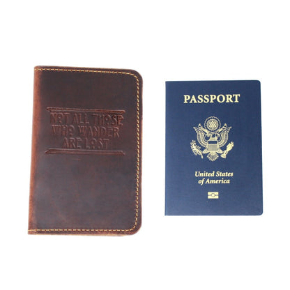 Handcrafted Leather Passport Cover - Not All Those Who Wander are Lost - Made in the USA
