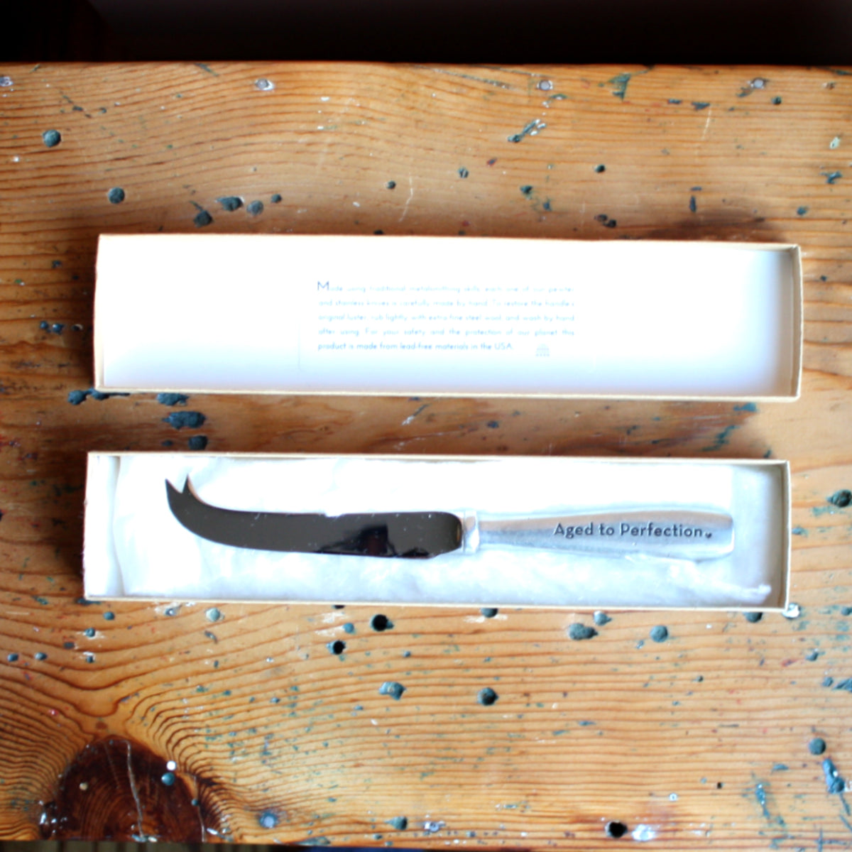 Pewter "Aged to Perfection" Cheese Knife - Made in the USA