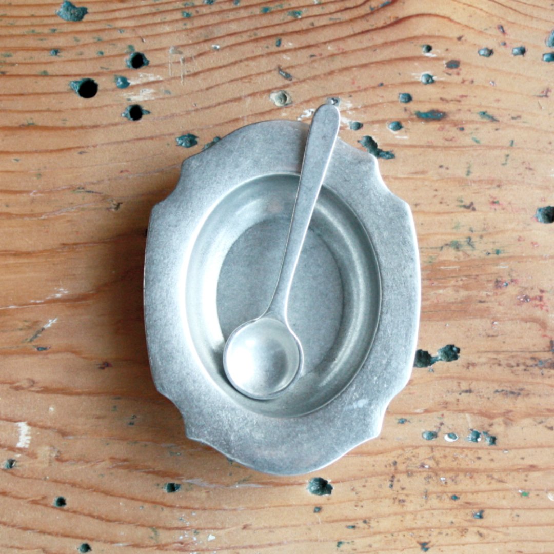 Pewter Salt Cellar and Spoon - Made in the USA