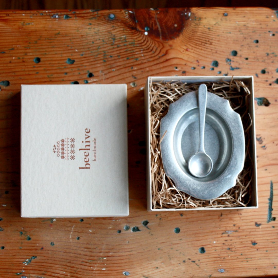 Pewter Salt Cellar and Spoon - Made in the USA