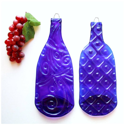 Upcycled Wine Bottle Cheese Board in Cobalt Blue - Made in the USA