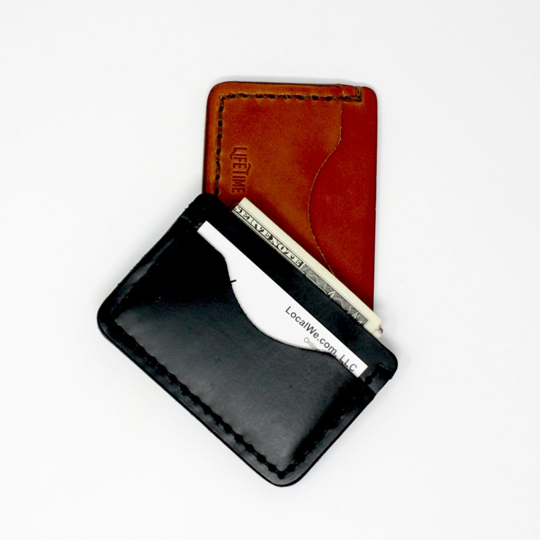 Handcrafted Leather Slim Front Pocket Wallet - Black - Made in the USA