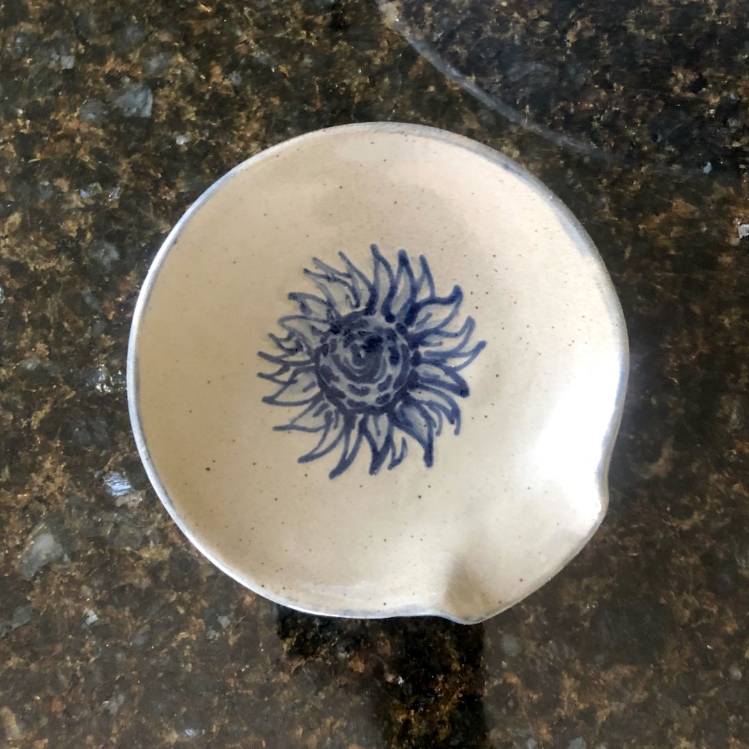 Sunflower Hand Painted Pottery Spoon Rest - Made in the USA