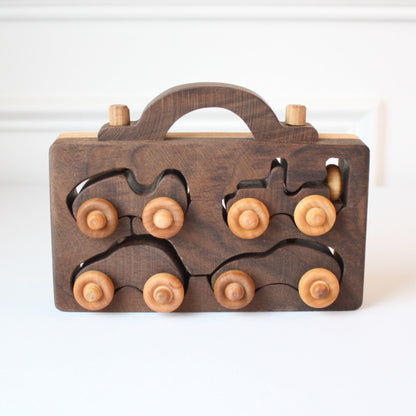 Wooden Toy 4 Car Fun Pack with Case - Made in the USA