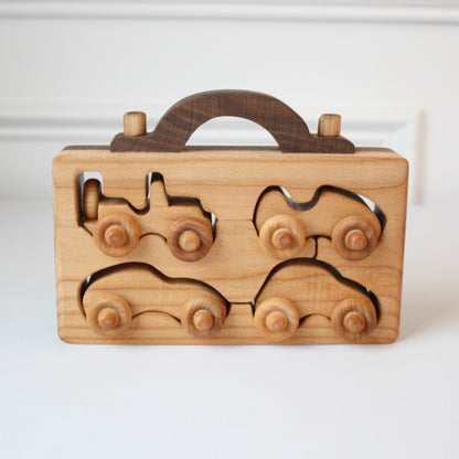 Wooden Toy 4 Car Fun Pack with Case - Made in the USA