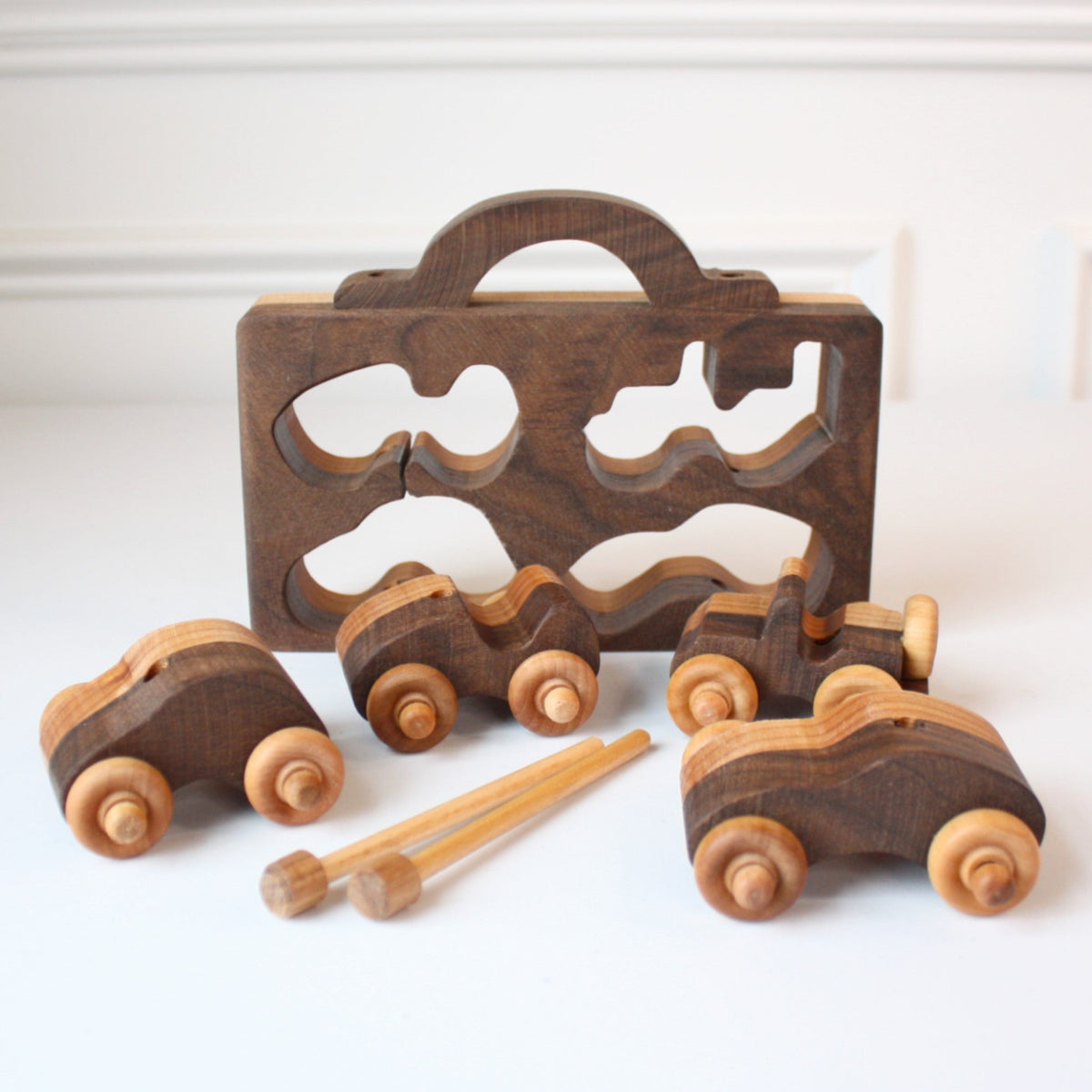 Wooden Toy 4 Car Fun Pack with Case - Made in the USA