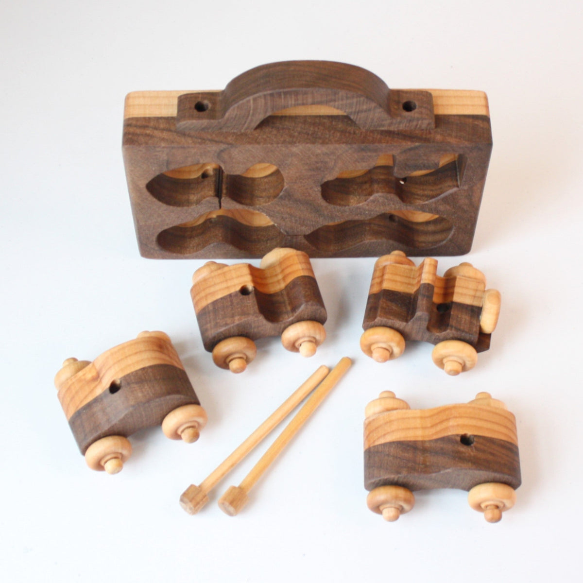 Wooden Toy 4 Car Fun Pack with Case - Made in the USA