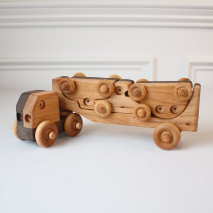 Wooden Transporter Truck with 3 Cars - Made in the USA