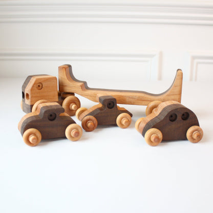 Wooden Transporter Truck with 3 Cars - Made in the USA