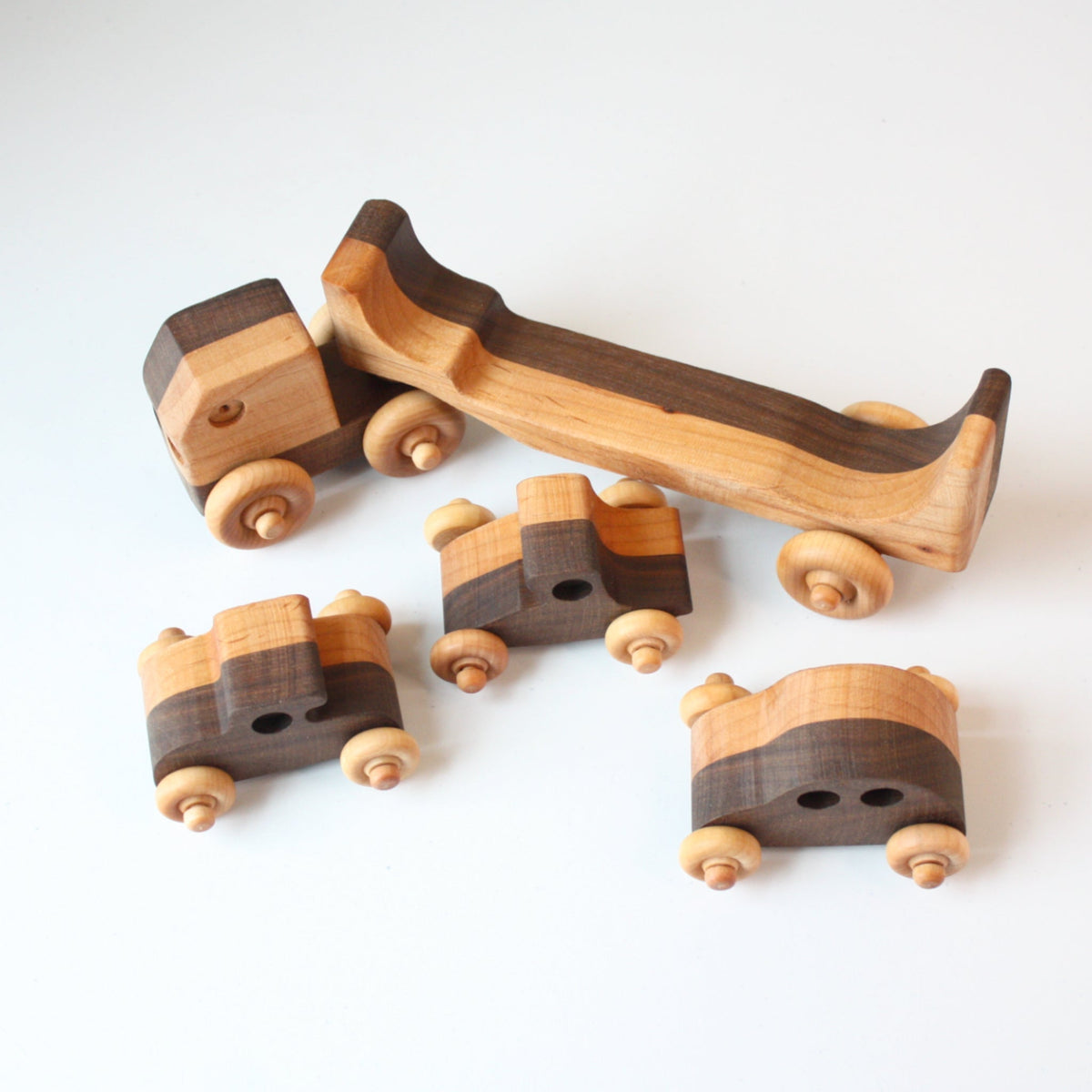 Wooden Transporter Truck with 3 Cars - Made in the USA