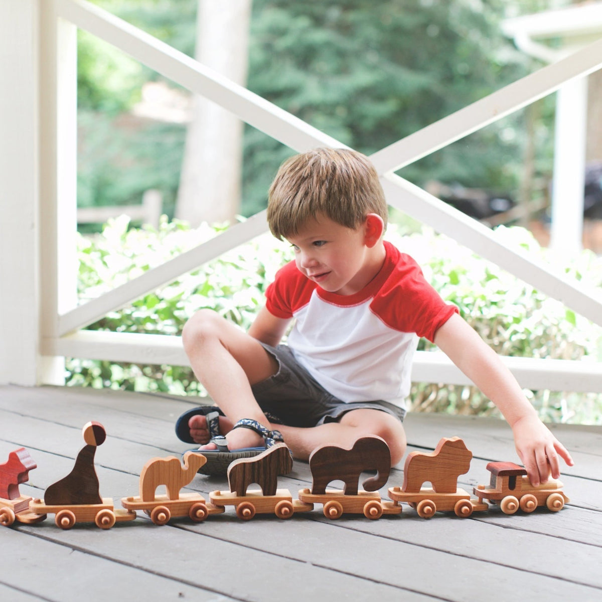 Wooden Toy Zoo Train Set - Made in the USA